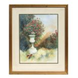 B P Kendall (modern British) - Garden Scene with Urn and Flowers - signed lower right, framed &