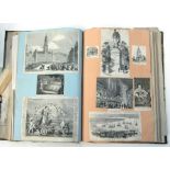 A Victorian scrap album containing pencil sketches, watercolours, postcards and engravings.