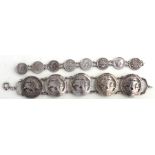 A George III Threepence coin bracelet; together with another coin bracelet (2).