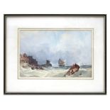 C Bentley - Fishing Boats in Rough Seas - watercolour, signed lower right, framed & glazed, 34 by