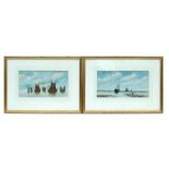 Late 19th century English school - a pair of seascape scenes with fishing boats, watercolour, both