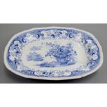 A blue & white transfer printed pottery Oriental Vases pattern meat platter, 48cms (19ins)