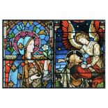 A pair of stained glass window prints, framed & glazed, 60 by 81cms (23.5 by 31.75ins) (2).