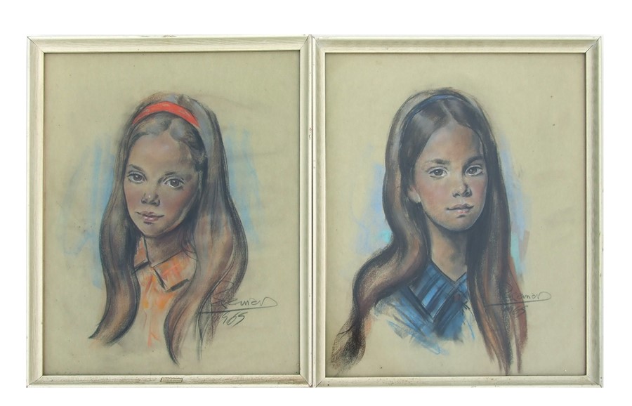 Beamar (?) a pair of portraits depicting young girls, indistinctly signed & dated 1965, pastel,