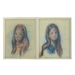 Beamar (?) a pair of portraits depicting young girls, indistinctly signed & dated 1965, pastel,