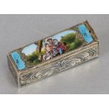 A continental silver gilt and enamel lipstick case, 6cms (2.25ins) long.