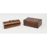 A 19th century Tunbridgeware tumbling block box, 19cms (7.5ins) wide; together with a 19th century