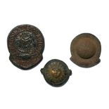 Three pressed metal Fire Insurance plaques - 'Liverpool & London & Globe 1836', 'Globe' and 'Sun