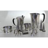 A mid 20th century Gense Scandinavian design four-piece stainless steel coffee set; together with