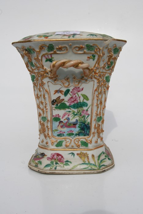 A 19th century Chinese famille rose two-handled bough pot decorated with figures, birds and - Image 12 of 20