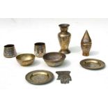 A group of Persian / Cairo ware items to include vases, bowls and dishes, all with copper and silver