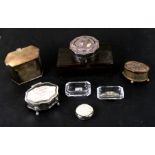 A silver plated tea caddy of hexagonal form; together with six other boxes (7).