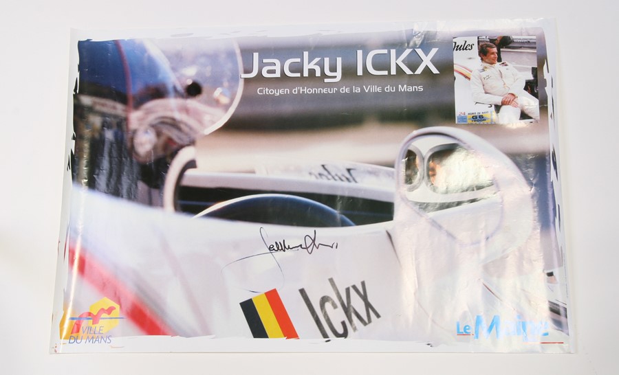 An original poster - Jacky Ickx Citoyen d'honneur de la Ville de Mans, signed by Jacky Ickx in black