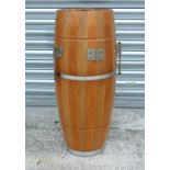 A coopered hardwood stick stand made from a converted Cuban conga drum. 75cms (29.5ins) high by