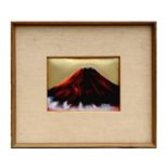 20th century Japanese school - an enamel plaque depicting Mount Fuji, label to verso 'Presented to