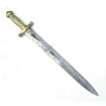 An 1834 pattern French artillery heavy short sword with brass grip and guard, blade length 48cms (