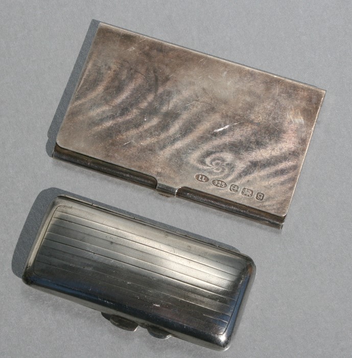 A silver business card case, Birmingham 2006; together with an early 20th century silver cigarette /