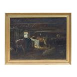 W Frank Calderon (1865-1943) - The Shippon Cattle in a Stable - oil on canvas, signed and titled