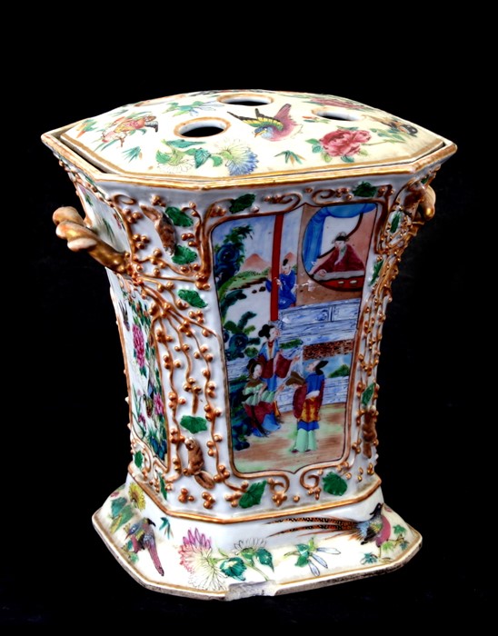 A 19th century Chinese famille rose two-handled bough pot decorated with figures, birds and - Image 3 of 20