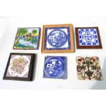 A group of 19th century pottery tiles, some framed, to include Minton (6).