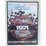 A Porsche World Champion 1969 / 1970 / 1971 pictorial poster featuring the 917 model, later