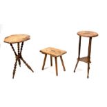 A stripped pine gypsy table; together with a pine stool and a beech occasional table (3).