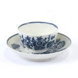 A Dr Wall First Period Worcester tea bowl and saucer decorated with flowers and butterflies, blue