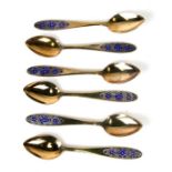 A set of six Russian silver & enamel spoons with '875' mark, weight 98g.