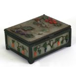 A Chinese gilt metal and jade or hardstone box with applied hardstone and coral fruit decoration,