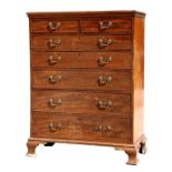 A 19th century mahogany chest of two short and five graduated long drawers, on bracket feet,