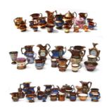 A large quantity of late 19th / early 20th century copper lustre ware to include jugs and teapots.