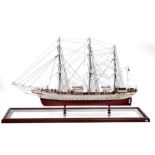 A scratch built scale model of a three-masted sailing ship 'The Danmark', approximately 86cms (
