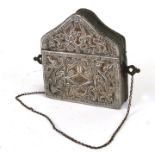 An Afghan / North Indian white metal overlaid brass box (possibly a prayer box) 14cms (5.5ins)
