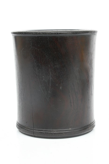 A Chinese hardwood brush pot, 11cms (4.25ins) high; together with a Chinese bamboo chopstick case - Image 5 of 17