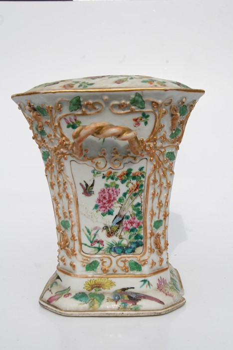 A 19th century Chinese famille rose two-handled bough pot decorated with figures, birds and - Image 14 of 20