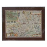 An antique hand-coloured map of Dorsetshyre, framed & glazed, 51 by 38cms (20 by 15ins).