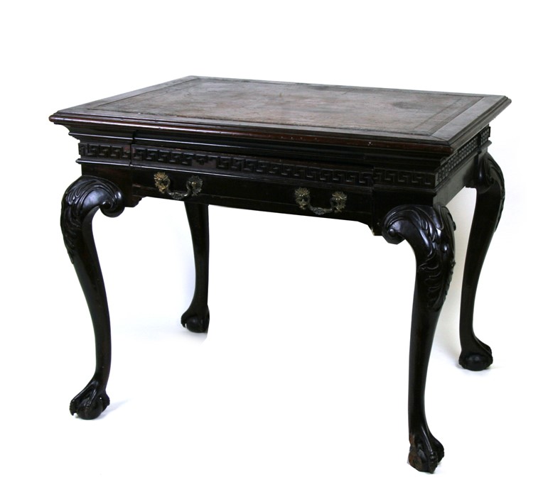 An 18th century (possibly Irish) mahogany writing table, the rectangular top inset with a later