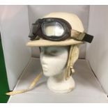 A Chas Owen & Co (Bow) Ltd Skulgarde? crash helmet, with RAF Mk VIII goggles (2)