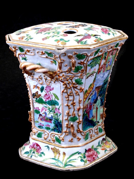 A 19th century Chinese famille rose two-handled bough pot decorated with figures, birds and - Image 4 of 20