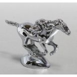 A chrome plated Louis Lejeune car mascot in the form of a racehorse and jockey, 17cms (6.75ins)