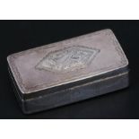 An early 19th century French silver snuff box, the lid engraved with musical instruments and the