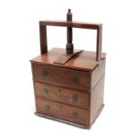 An 18th / 19th century mahogany linen/book press chest, the rectangular press with turned thread