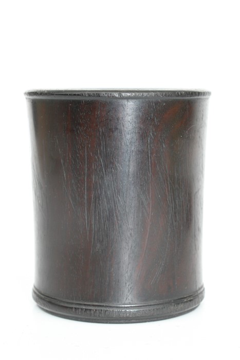 A Chinese hardwood brush pot, 11cms (4.25ins) high; together with a Chinese bamboo chopstick case - Image 4 of 17