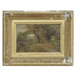 Victorian school - A Wooded Landscape - oil on board, framed, 32 by 21cms (12.5 by 8.25ins).