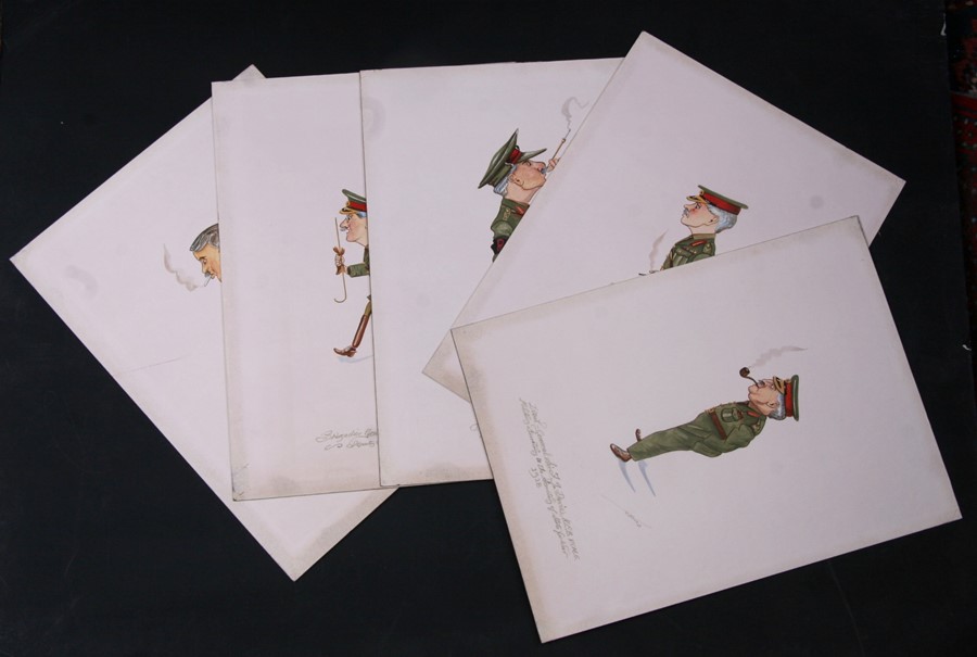 C Hunt - a set of nine watercolour caricatures of WWI Generals, each with annotated descriptions and - Image 3 of 3