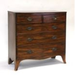 A 19th century mahogany chest of two short and three long drawers, on bracket feet, 104cms (41ins)