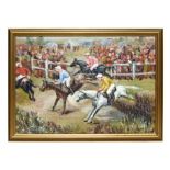 Mildred Willis - The Water Jump - signed lower right, oil on canvas, framed, 50 by 35cms (19.75 by