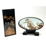 A Chinese oval cork diorama, 36cms (14ins) wide; together with another similar, 38cms (15ins)