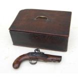 A late 18th century flintlock pistol with walnut stock, made by 'Archer', 20cms (8ins) long, in a