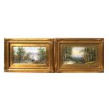 20th century Impressionist style - Woodland River Scene - and - Woodland Path with Figures - a